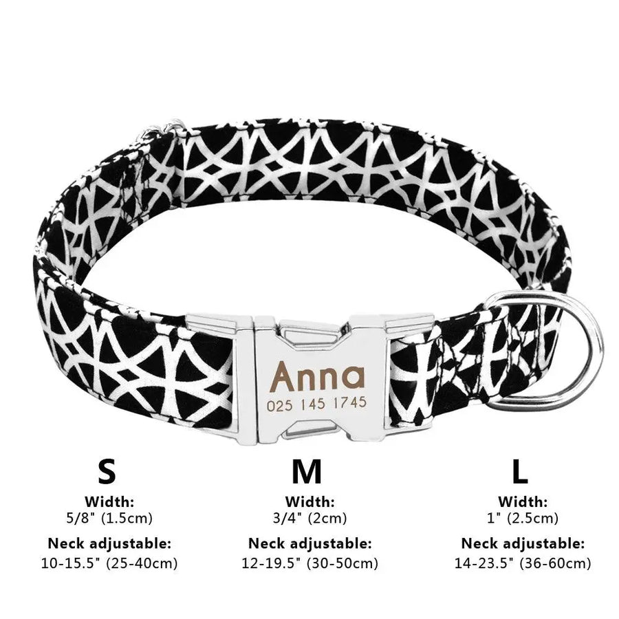 Personalized Engraved Name Large Dog Collar with Cute Print - Trusted Pet Products