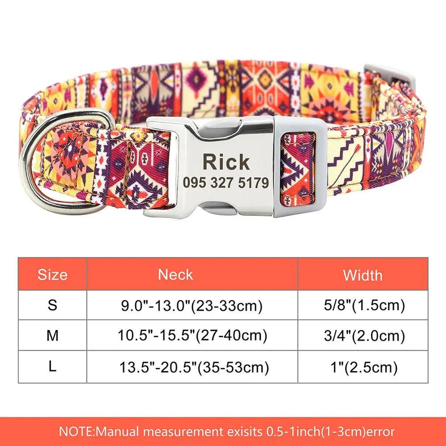 Personalized Engraved Name Large Dog Collar with Cute Print - Trusted Pet Products