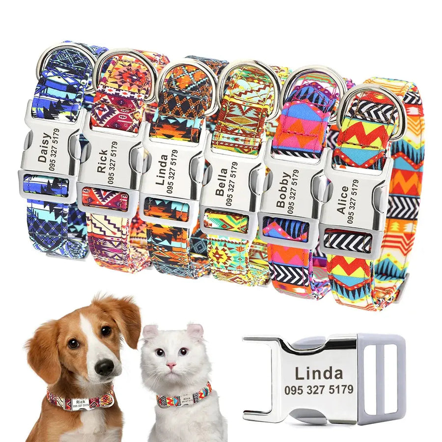 Personalized Engraved Name Large Dog Collar with Cute Print Trusted Pet Products