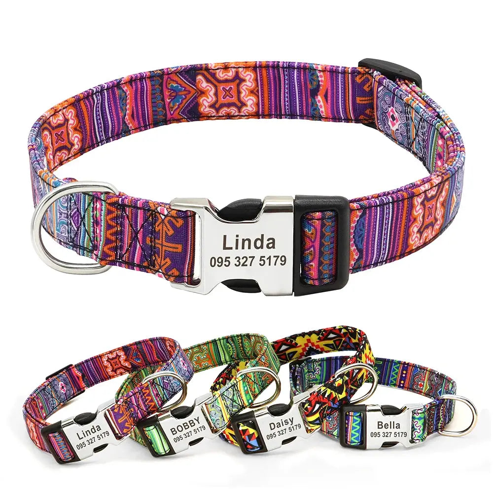 Personalized Engraved Name Large Dog Collar with Cute Print Trusted Pet Products