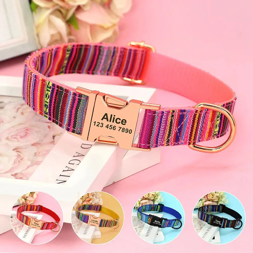 Personalized Engraved Name Large Dog Collar with Cute Print Trusted Pet Products