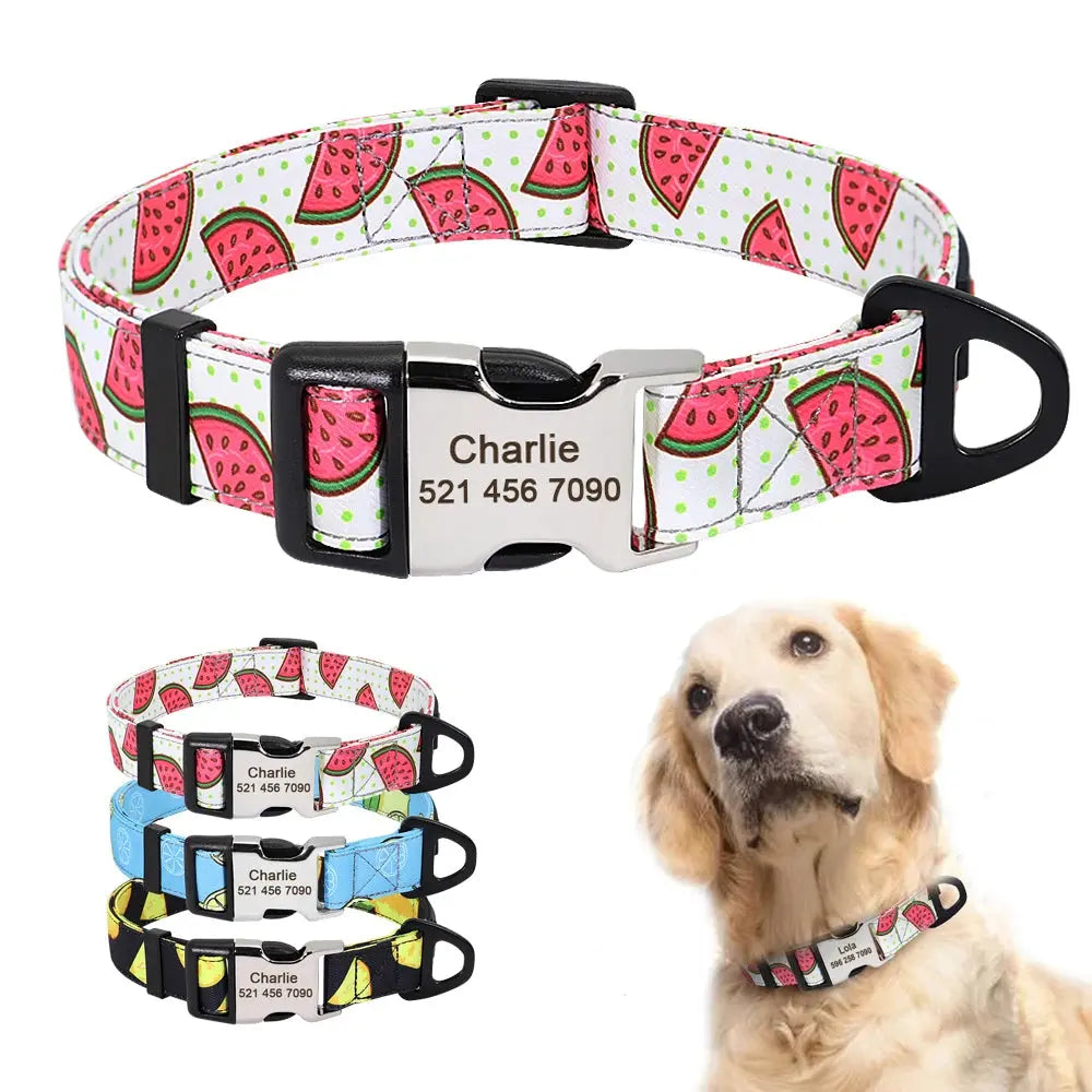 Personalized Engraved Name Large Dog Collar with Cute Print Trusted Pet Products