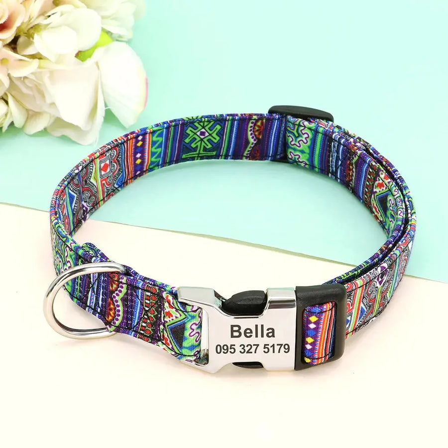 Personalized Engraved Name Large Dog Collar with Cute Print Trusted Pet Products