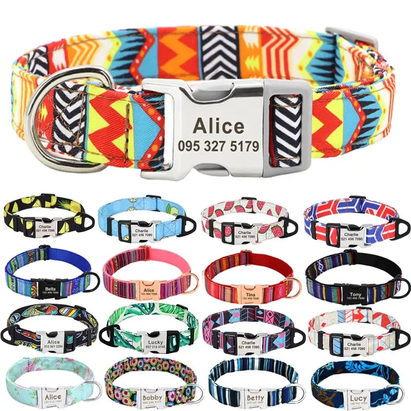 Personalized Engraved Name Large Dog Collar with Cute Print Trusted Pet Products