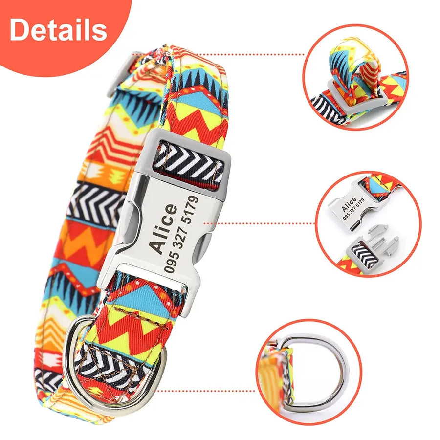 Personalized Engraved Name Large Dog Collar with Cute Print Trusted Pet Products