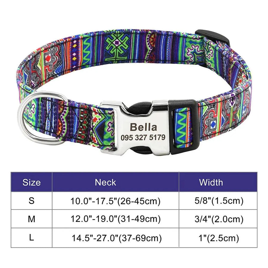 Personalized Engraved Name Large Dog Collar with Cute Print - Trusted Pet Products