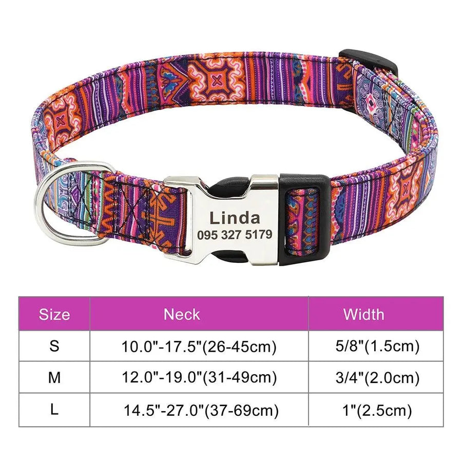 Personalized Engraved Name Large Dog Collar with Cute Print - Trusted Pet Products