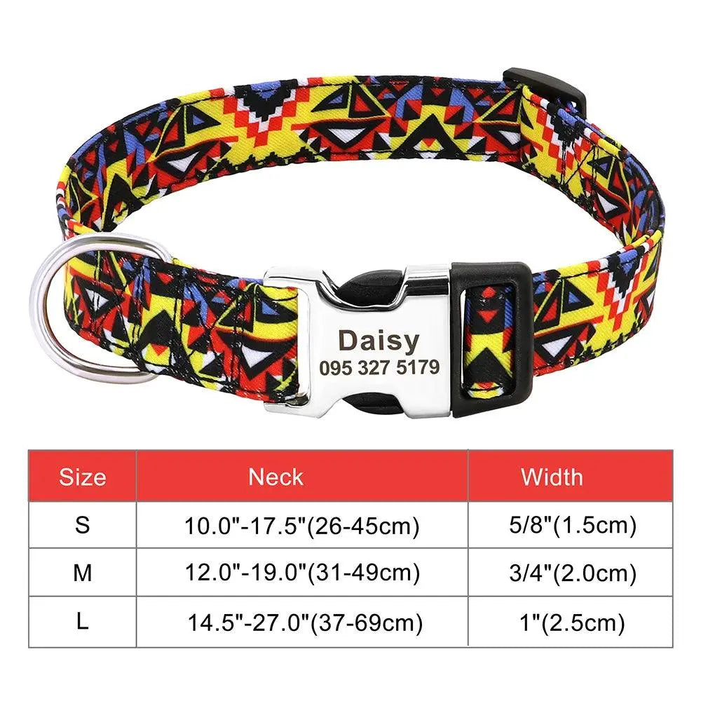 Personalized Engraved Name Large Dog Collar with Cute Print - Trusted Pet Products