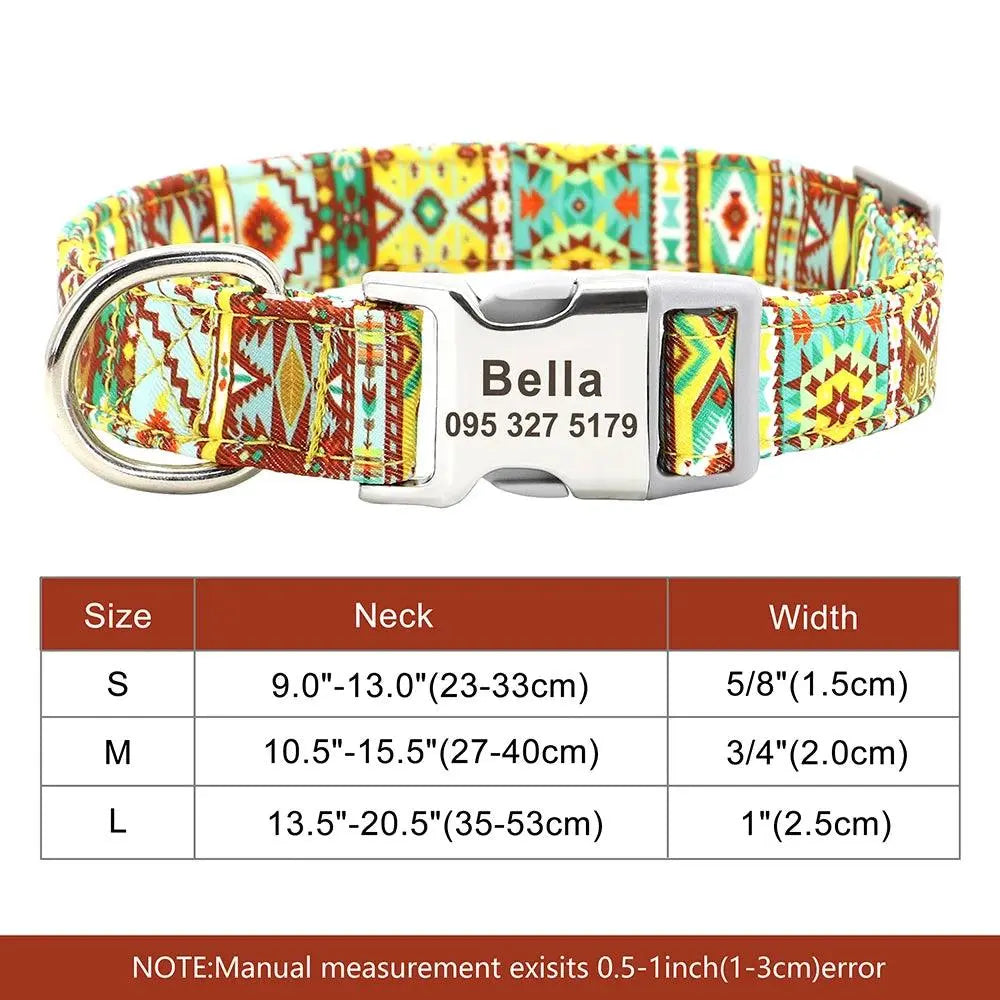 Personalized Engraved Name Large Dog Collar with Cute Print - Trusted Pet Products