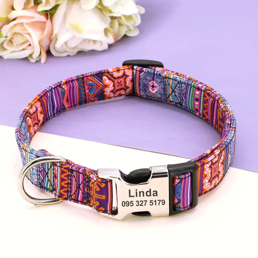 Personalized Engraved Name Large Dog Collar with Cute Print Trusted Pet Products