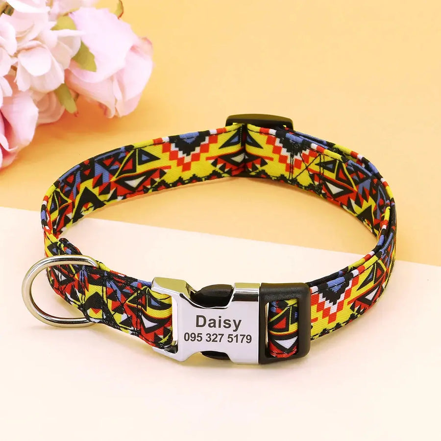 Personalized Engraved Name Large Dog Collar with Cute Print Trusted Pet Products