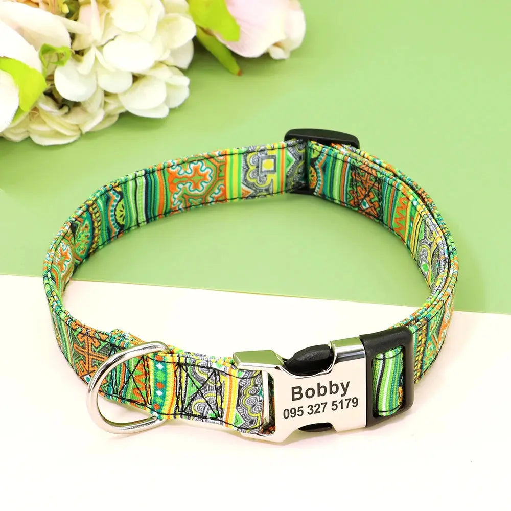 Personalized Engraved Name Large Dog Collar with Cute Print Trusted Pet Products