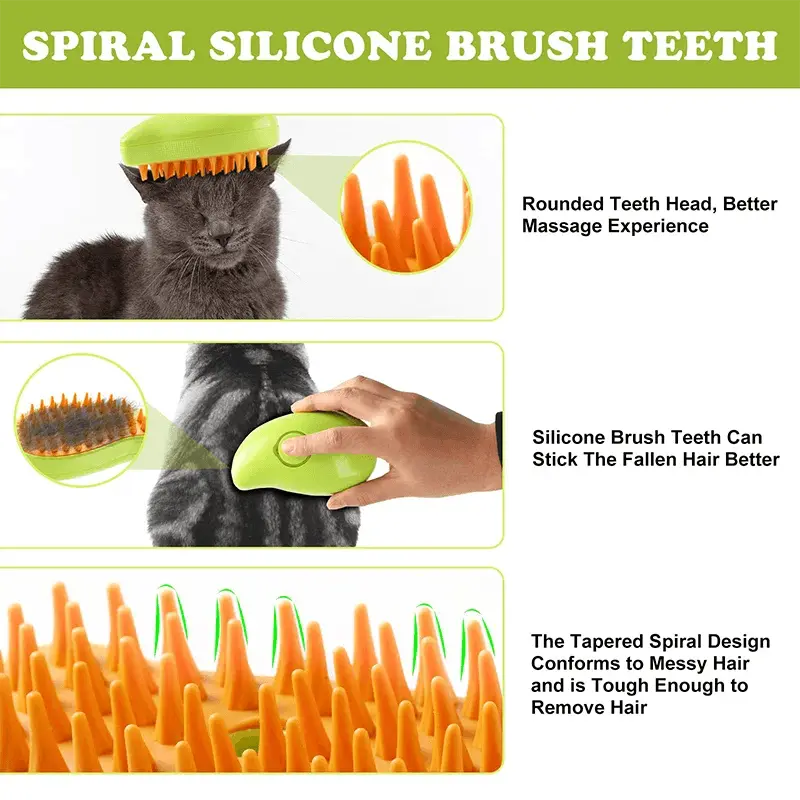 Pet Hair Removal Brush Cat Dog Electric Spray Massage Comb One-click Spray Anti-Flying Massage Bath Silicone Comb - Trusted Pet Products