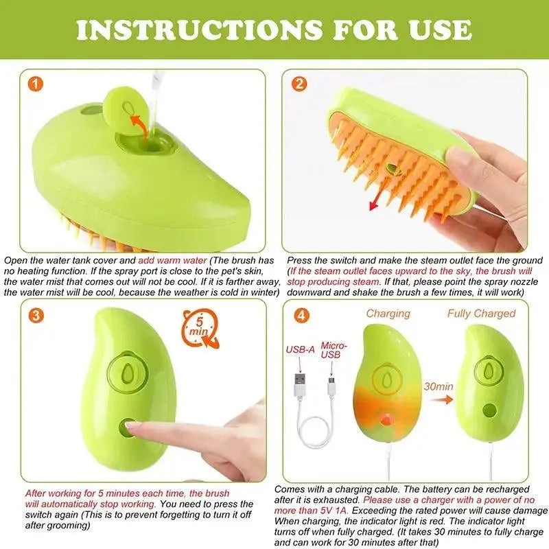 Pet Hair Removal Brush Cat Dog Electric Spray Massage Comb One-click Spray Anti-Flying Massage Bath Silicone Comb - Trusted Pet Products