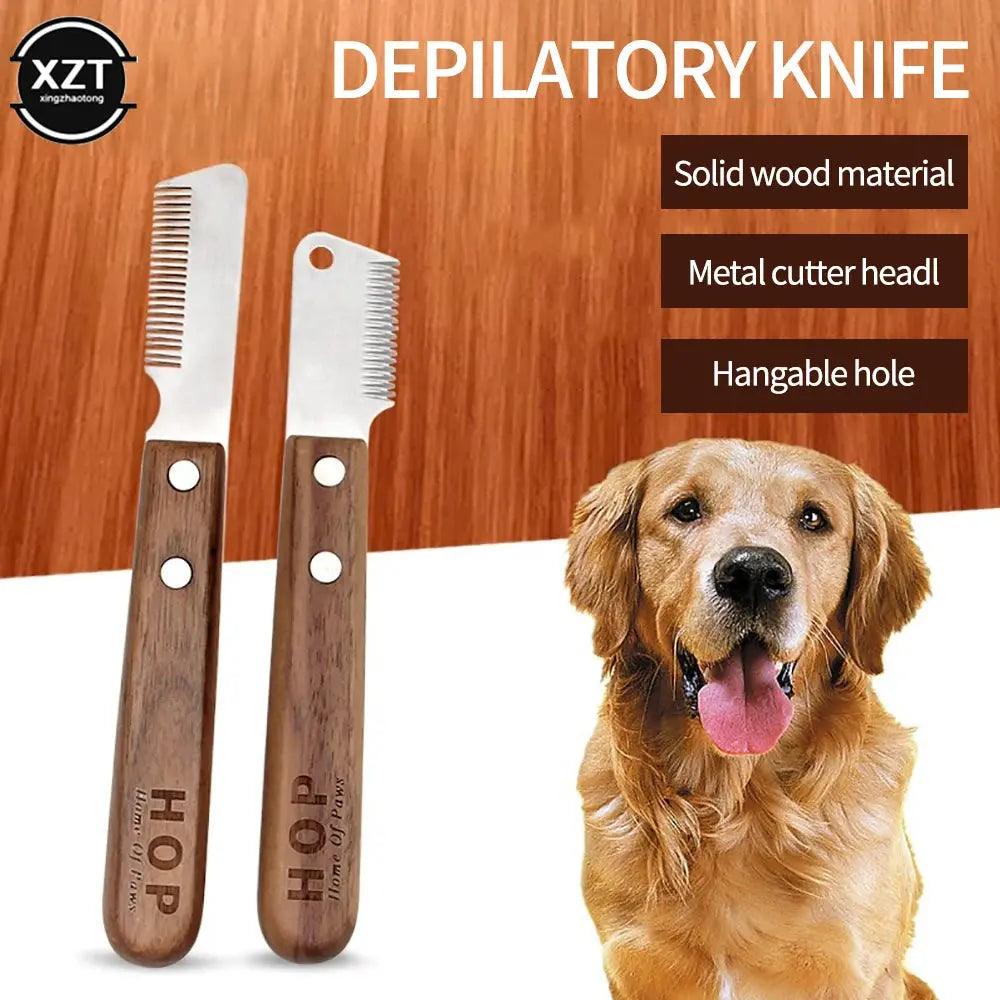 Professional Grooming Dog Comb Stainless Steel Wooden Handle Stripping Knife - Trusted Pet Products