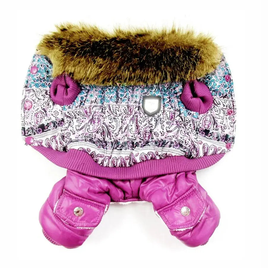 Purple Bubble Cotton Luxury Fur Collar Style Winter Dogs Clothing Trusted Pet Products