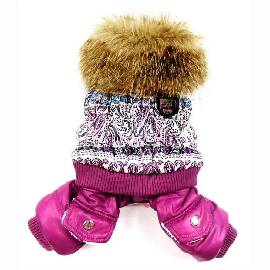 Purple Bubble Cotton Luxury Fur Collar Style Winter Dogs Clothing - Trusted Pet Products