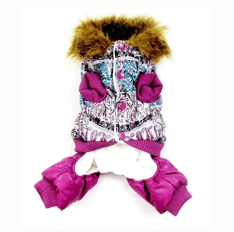 Purple Bubble Cotton Luxury Fur Collar Style Winter Dogs Clothing Trusted Pet Products