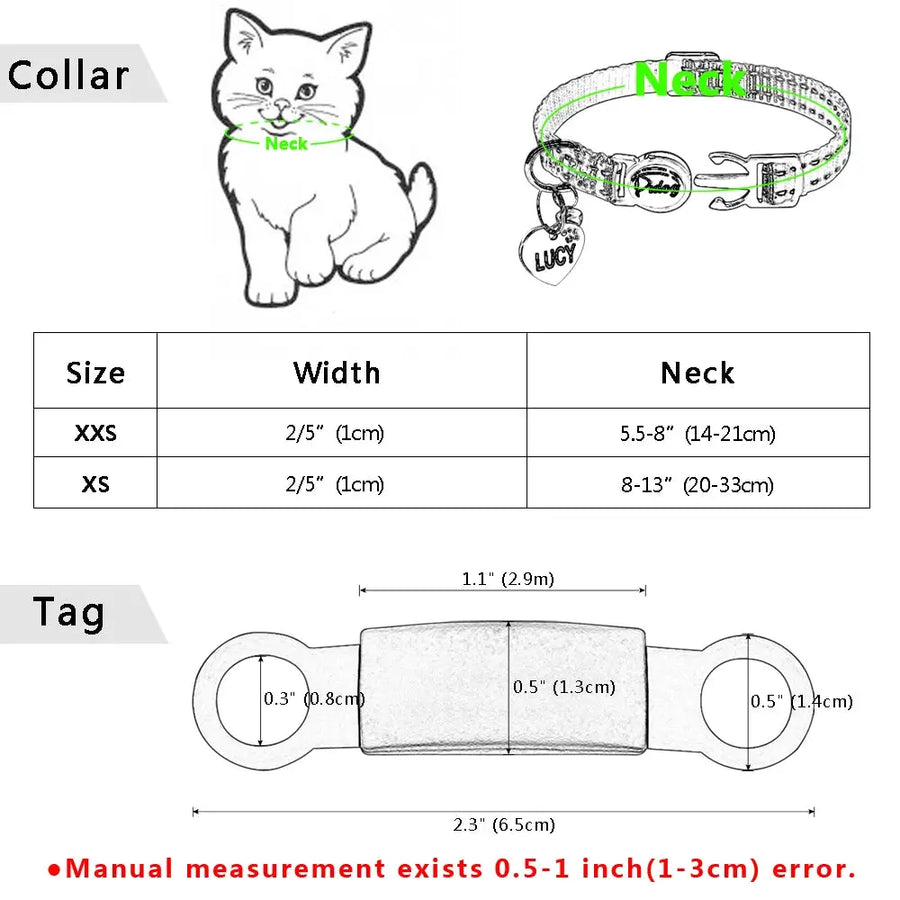 Quick Release Cat Collar Safety Custom Puppy Kitten ID Collars Reflective Breakaway With Bell For Small Cats Adjustable XXS XS - Trusted Pet Products