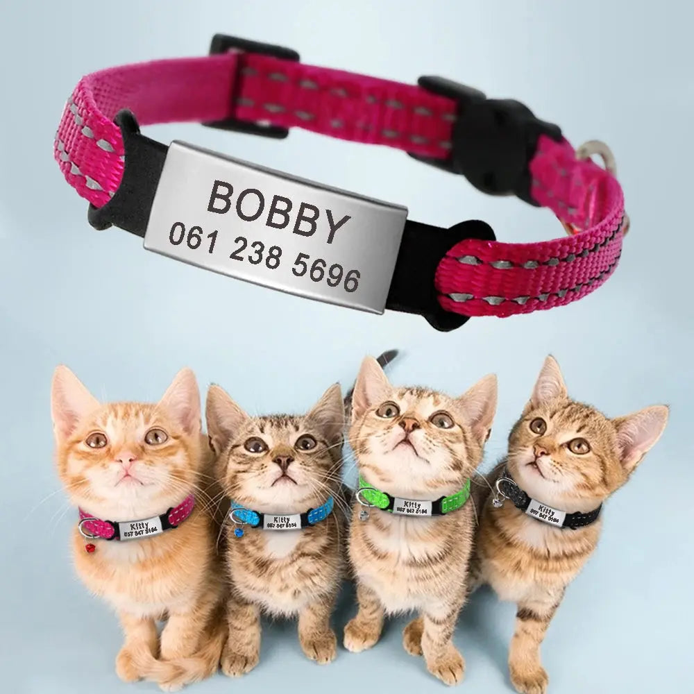 Quick Release Cat Collar Safety Custom Puppy Kitten ID Collars Reflective Breakaway With Bell For Small Cats Adjustable XXS XS - Trusted Pet Products