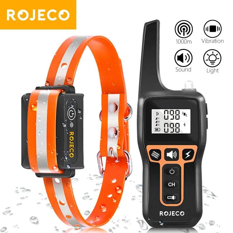 ROJECO 1000m Electric Dog Training Collar Remote Control Training Collar For Pet Rechargeable Dog Bark Control Stop Shock Collar - Trusted Pet Products