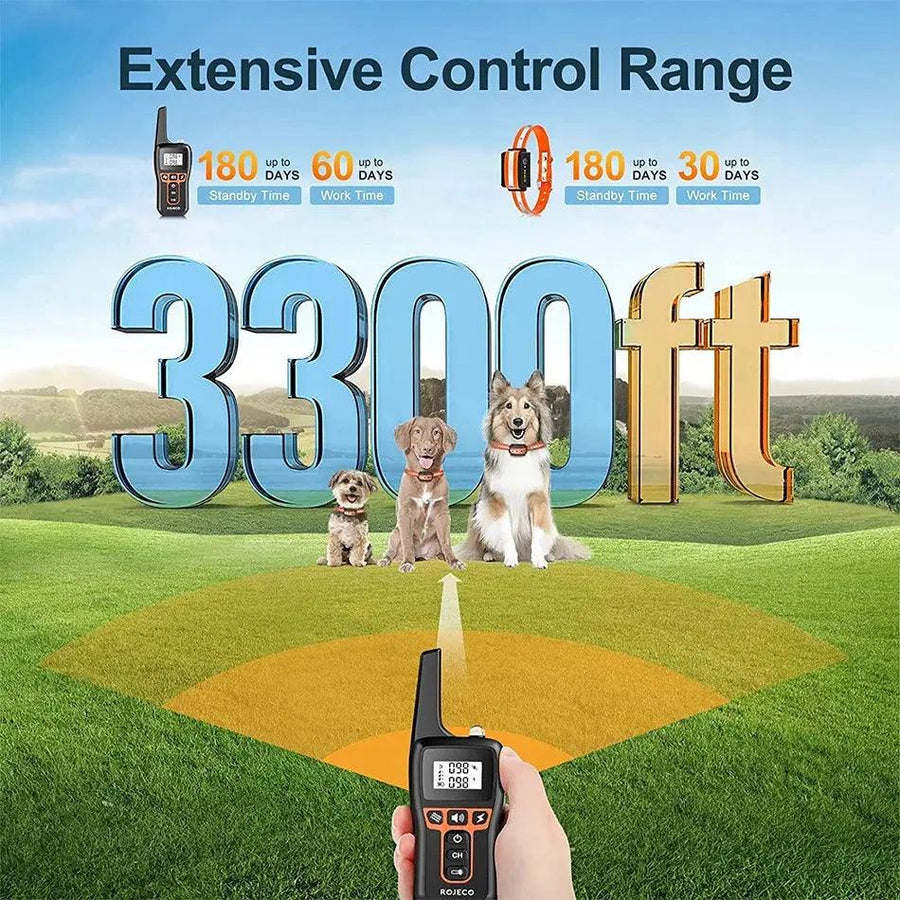 ROJECO 1000m Electric Dog Training Collar Remote Control Training Collar For Pet Rechargeable Dog Bark Control Stop Shock Collar - Trusted Pet Products