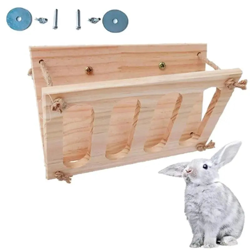 Rabbit Grass Stand Feeding Hay Feeder Wood Bunny Small Pet Cage Food Container Wooden Bowl Rack - Trusted Pet Products