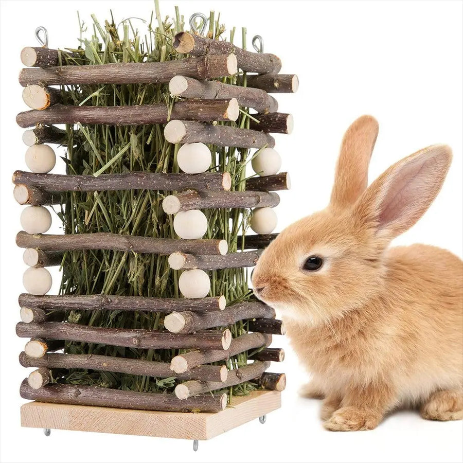 Rabbit Wooden Grass Shelf Bite Resistant Hanging Hay Food Feeder Small Animals Feeding Hay Manager For Guinea Pig Pet Supplies - Trusted Pet Products