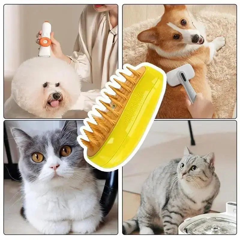 Steamy Dog Brush Electric Spray Cat Hair Brush 3 in1 Dog Steamer Brush for Massage Pet Grooming Removing Tangled and Loose Hair - Trusted Pet Products