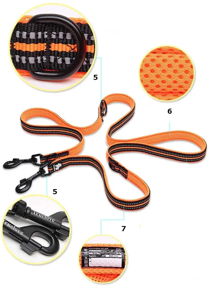 Truelove 7 In 1 Multi-Function Adjustable Dog Lead Hand Free Pet Training Leash Reflective Multi-Purpose Dog Leash Walk 2 Dogs - Trusted Pet Products