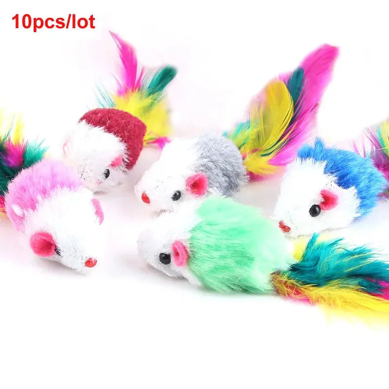 pawstrip Rabbit Fur False Mouse Pet Cat Toys Feather Rainbow Ball Toy Cayts Funny Playing Toys For Cats Kitten Fish Cat Toy - Trusted Pet Products