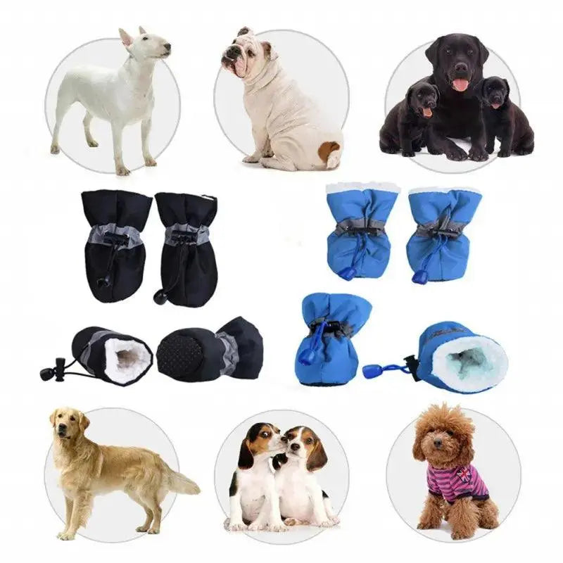 4pcs/set Waterproof Winter Pet Dog Shoes Anti-slip Rain Snow Boots Footwear Thick Warm For Small Cats Puppy Dogs Socks Booties - Trusted Pet Products