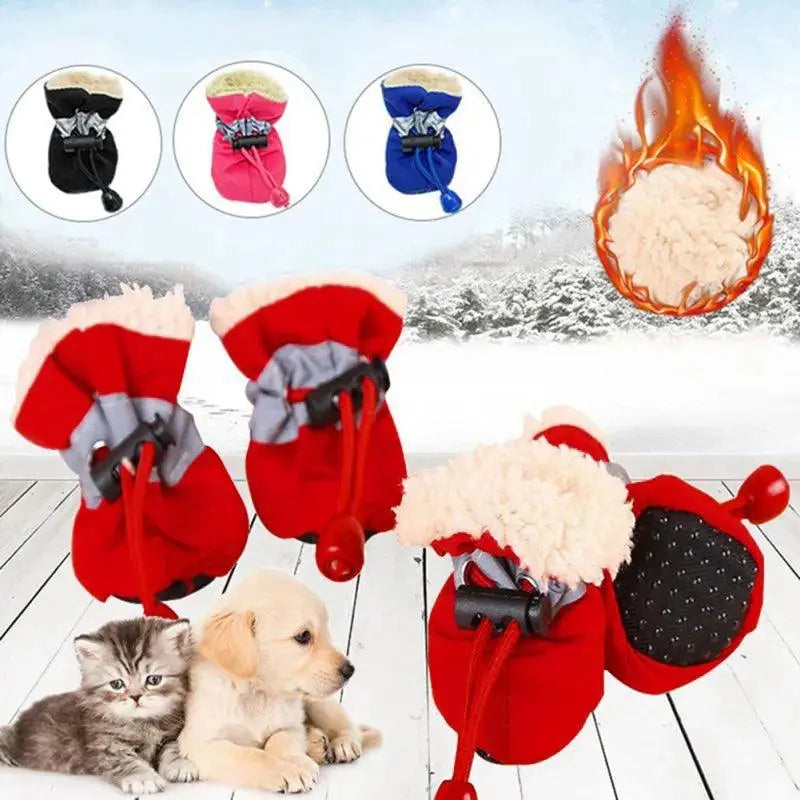 4pcs/set Waterproof Winter Pet Dog Shoes Anti-slip Rain Snow Boots Footwear Thick Warm For Small Cats Puppy Dogs Socks Booties - Trusted Pet Products